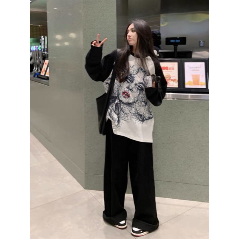 Áo Thun Tay Dài Thu Đông Raglan In 5D Hình Cô Gái Nam Nữ Unsiex Cotton Da Cá Basic