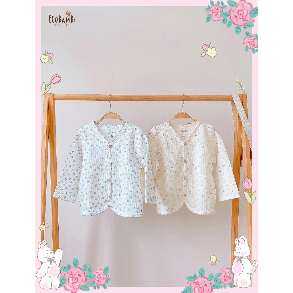 Áo khoác Cardigan chất thun waffle in hoạ tiết hoa nhí dễ thương cho bé gái - BB-23AKBG046