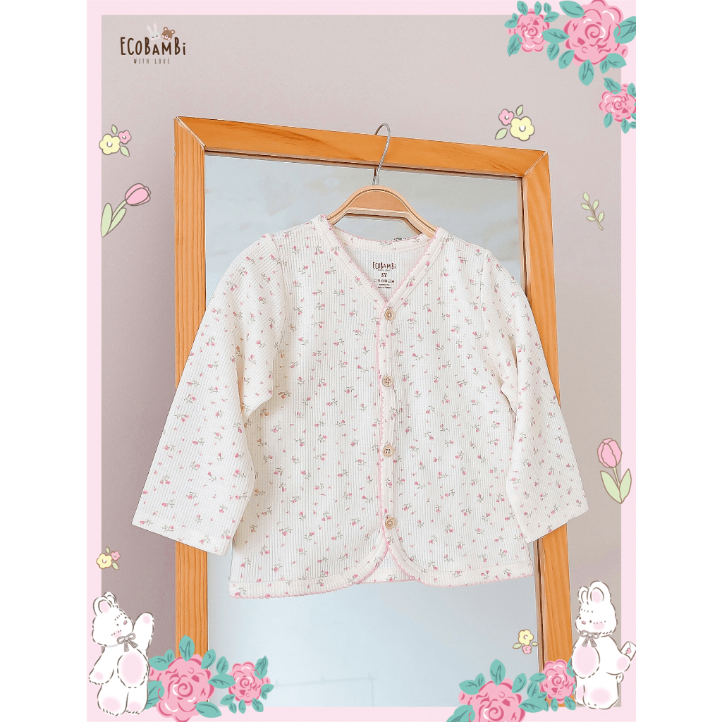 Áo khoác Cardigan chất thun waffle in hoạ tiết hoa nhí dễ thương cho bé gái - BB-23AKBG046