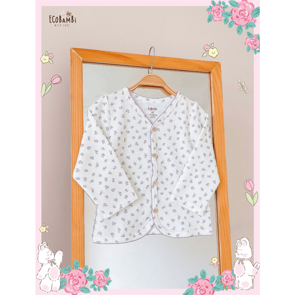 Áo khoác Cardigan chất thun waffle in hoạ tiết hoa nhí dễ thương cho bé gái - BB-23AKBG046