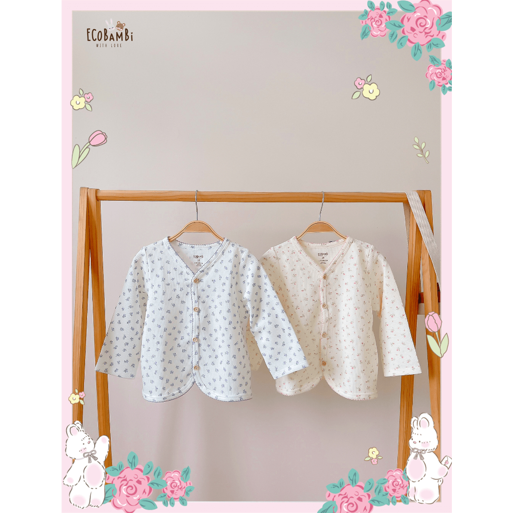 Áo khoác Cardigan chất thun waffle in hoạ tiết hoa nhí dễ thương cho bé gái - BB-23AKBG046
