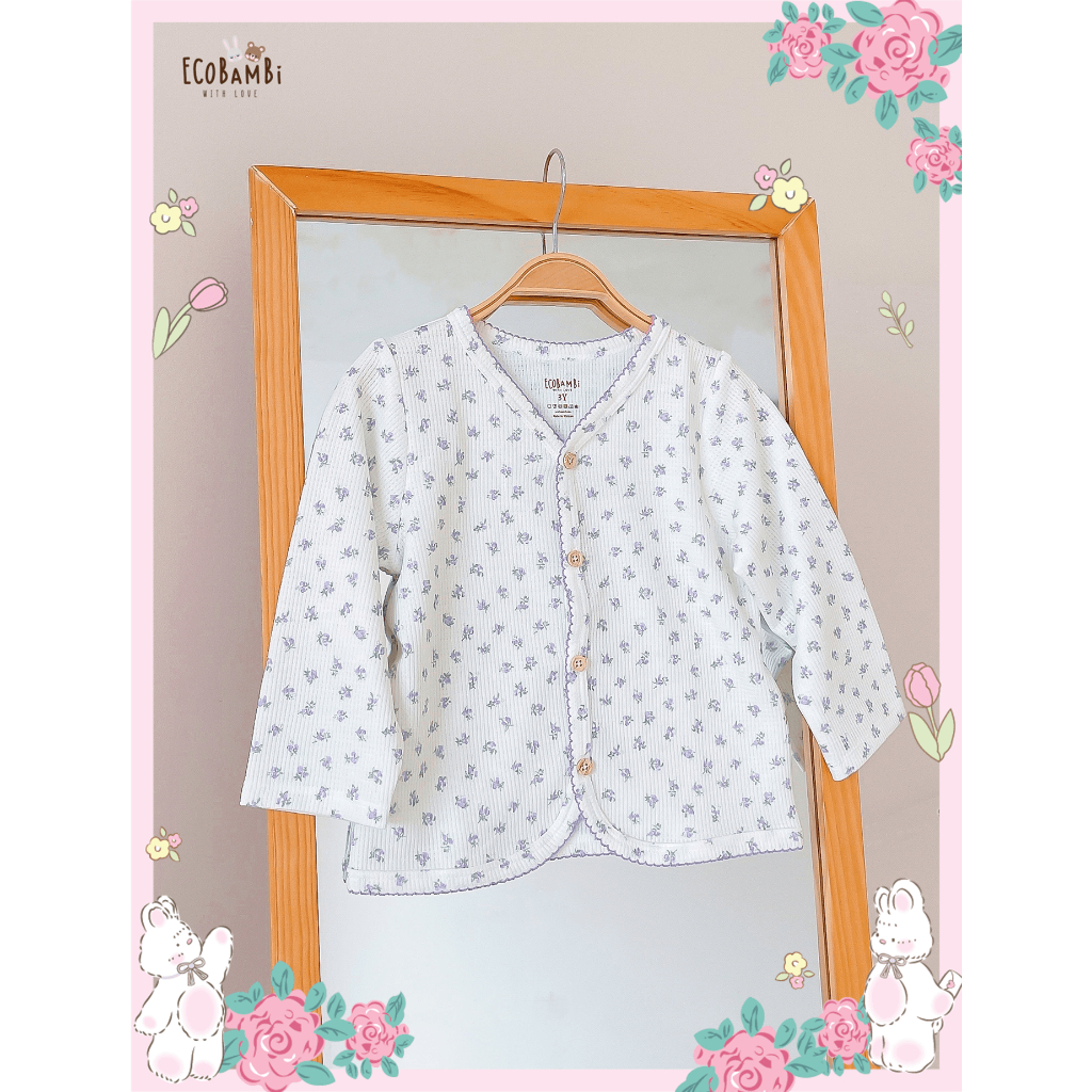 Áo khoác Cardigan chất thun waffle in hoạ tiết hoa nhí dễ thương cho bé gái - BB-23AKBG046