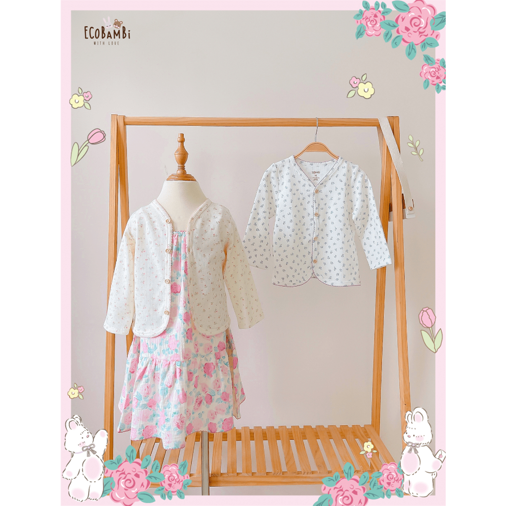 Áo khoác Cardigan chất thun waffle in hoạ tiết hoa nhí dễ thương cho bé gái - BB-23AKBG046