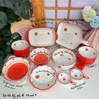 Set bát đĩa dâu, gấu 🐻có tách lẻ
