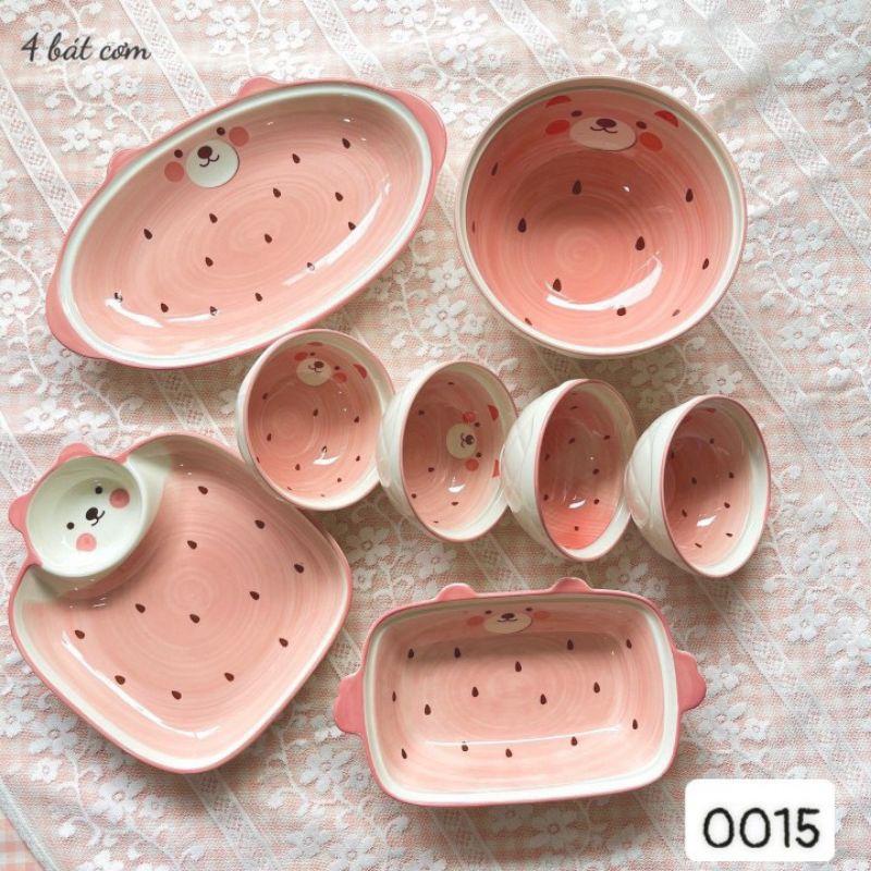❤️Tách lẻ bộ bát đĩa sứ gấu hồng❤️