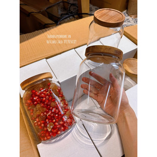 Hũ lọ thuỷ tinh dáng Nhật nắp gỗ