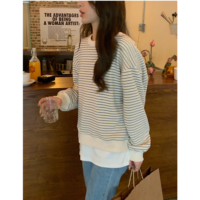 Áo SWT dài tay kẻ ngang unisex nam nữ đều mặc được, áo phông quốc dân Hàn Quốc ulzzang dày ấm vào thu đông 1STCLOTHES