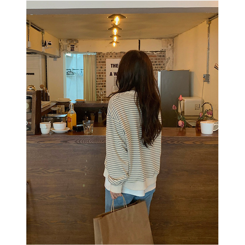 Áo SWT dài tay kẻ ngang unisex nam nữ đều mặc được, áo phông quốc dân Hàn Quốc ulzzang dày ấm vào thu đông 1STCLOTHES