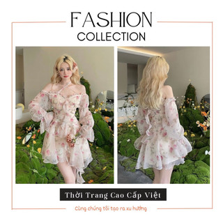 Đầm Hồ Ly Hoa Nhiều Tầng Phối Bèo Dáng Ôm , Váy Hoa Dài Tay Tua Rua Cho Nữ