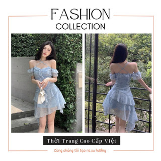 Đầm Họa Tiêt Loang Cách Điệu, Váy Nữ Hở Vai Dáng Đuôi Cá Tiểu Thư