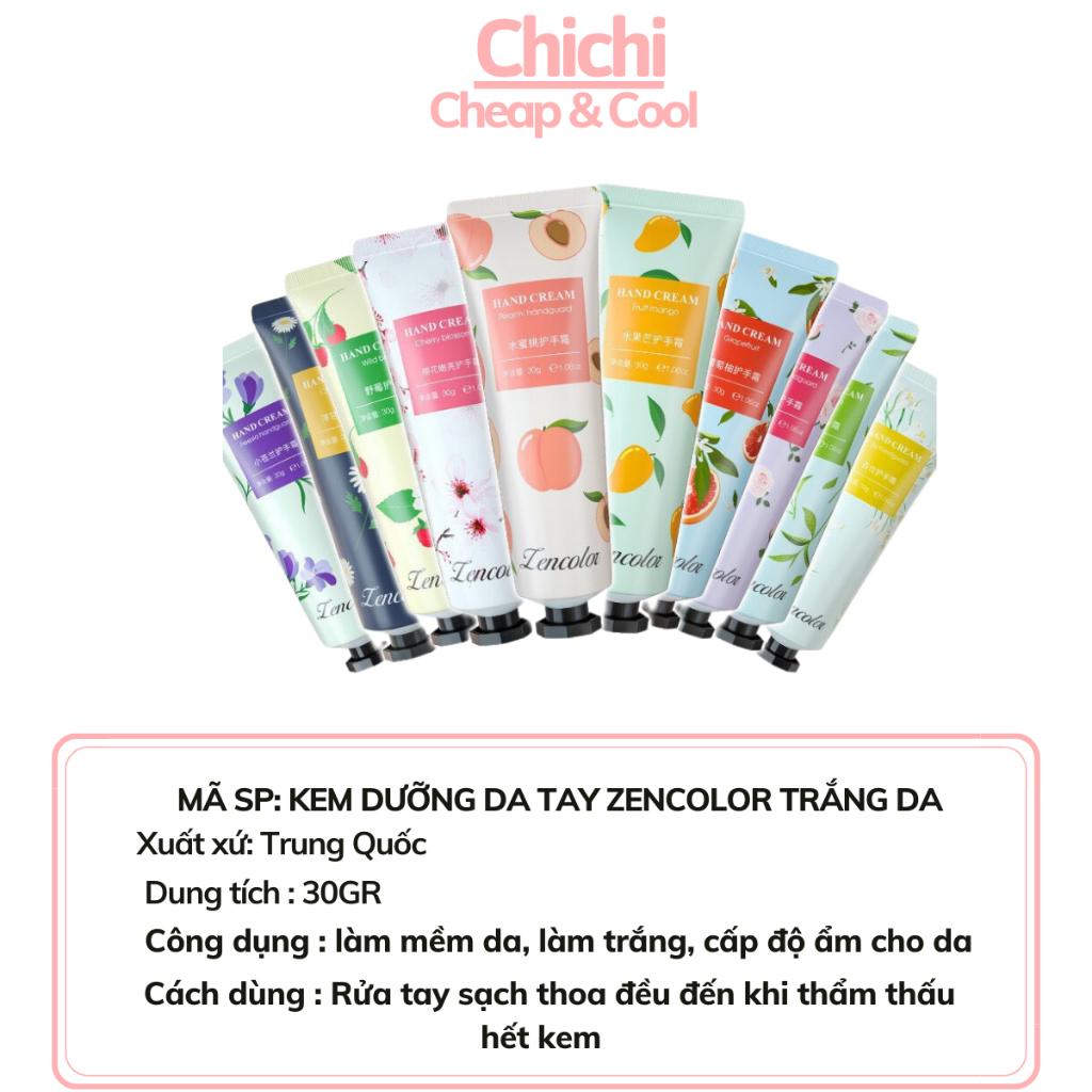 Kem dưỡng da tay Zencolor 30g mềm mịn cấp ẩm trắng da nội địa trung ChiChi SD20