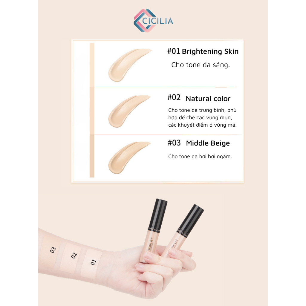 Kem Che Khuyết Điểm CICILIA Gồm 3 Màu Chuyên Dụng Che Phủ Hiệu Quả Lâu Trôi CI-011