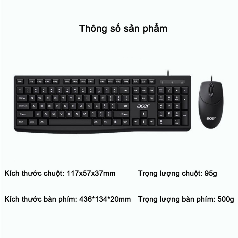 Bộ Bàn Phím Chuột Có Dây Acer OAK040 Chuyên Dụng Cho Văn Phòng Và Chơi Game Phù Hợp Cho Máy Tính để bàn, laptop