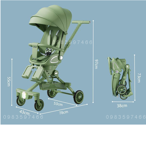 Xe đẩy GẤP GỌN M2 cao cấp, xe đẩy du lịch cho bé, 3 tư thế, 2 chiều, bảo hành 1 năm