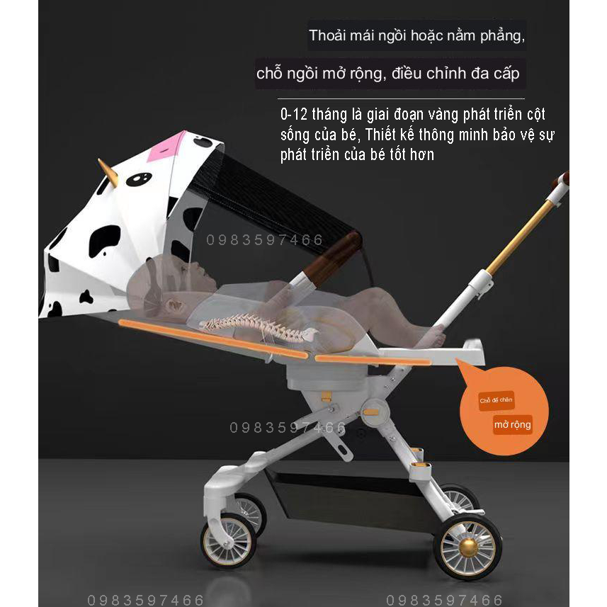 Xe đẩy GẤP GỌN M2 cao cấp, xe đẩy du lịch cho bé, 3 tư thế, 2 chiều, bảo hành 1 năm