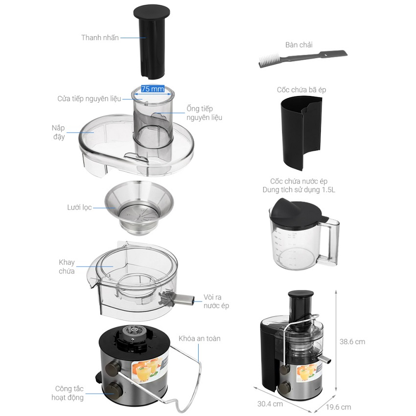 Máy Ép Trái Cây Nguyên Trái Panasonic MJ-CB600SRA - Bảo Hành Chính Hãng 12 Tháng