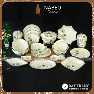 Bộ bát đĩa bát tràng họa tiết bồ công anh, bộ đồ ăn đẹp ăn cơm, gốm sứ bát tràng chính gốc