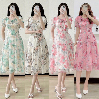Đầm voan hoa m/l/xl/2xl⚡️đầm dự tiệc, công sở