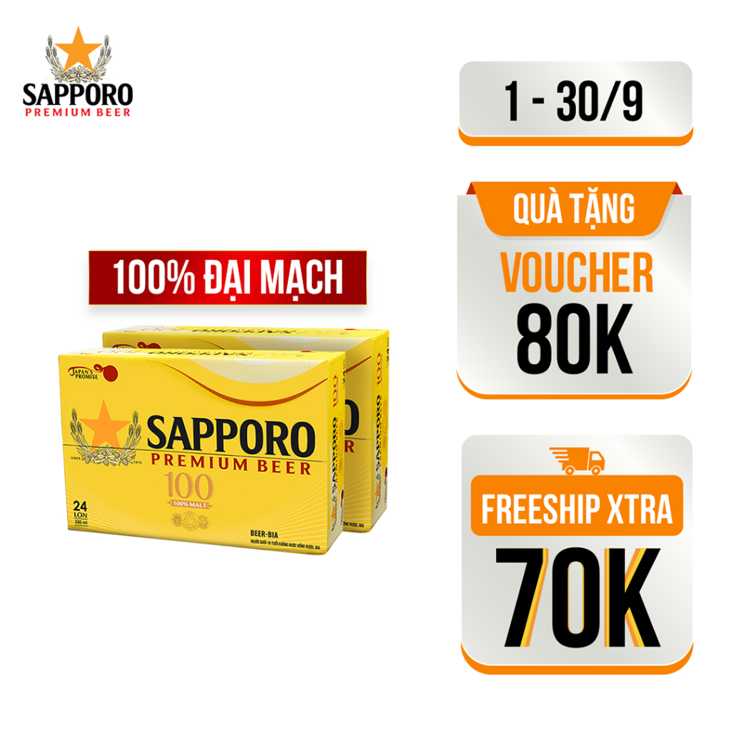 Combo 02 thùng Sapporo Premium beer 100 (24 lon/ thùng)
