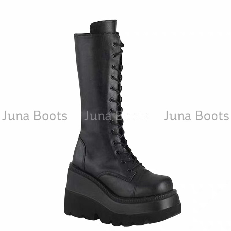Giày Bốt đen đế cao buộc dây, Giày Boots Ulzzang đế cao 10cm