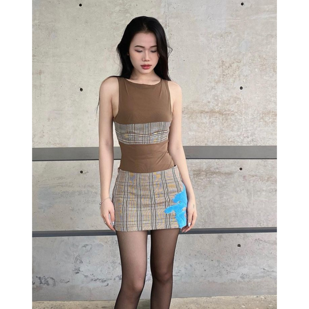 Áo voan nâu caro HeartBurn