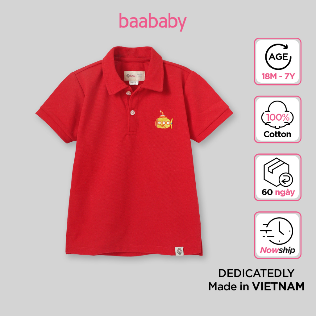 Áo polo bé trai thêu họa tiết biển từ 18 tháng - 7 tuổi, áo ngắn tay thêu tàu cho bé Baa Baby - B-BT-PL04N-03