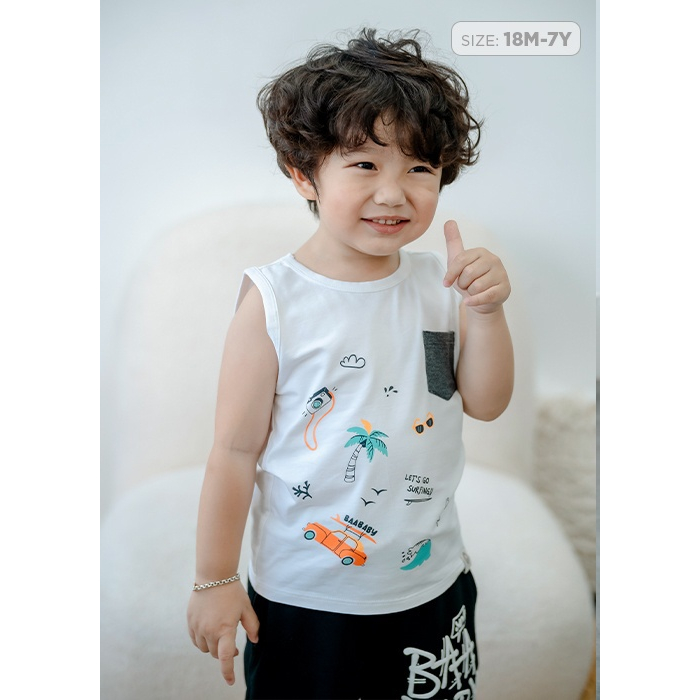 Áo ba lỗ bé trai BAA BABY áo thun bé trai in hình động vật dễ thương cho bé từ 1 tuổi - 7 tuổi - B-BT-AT03C