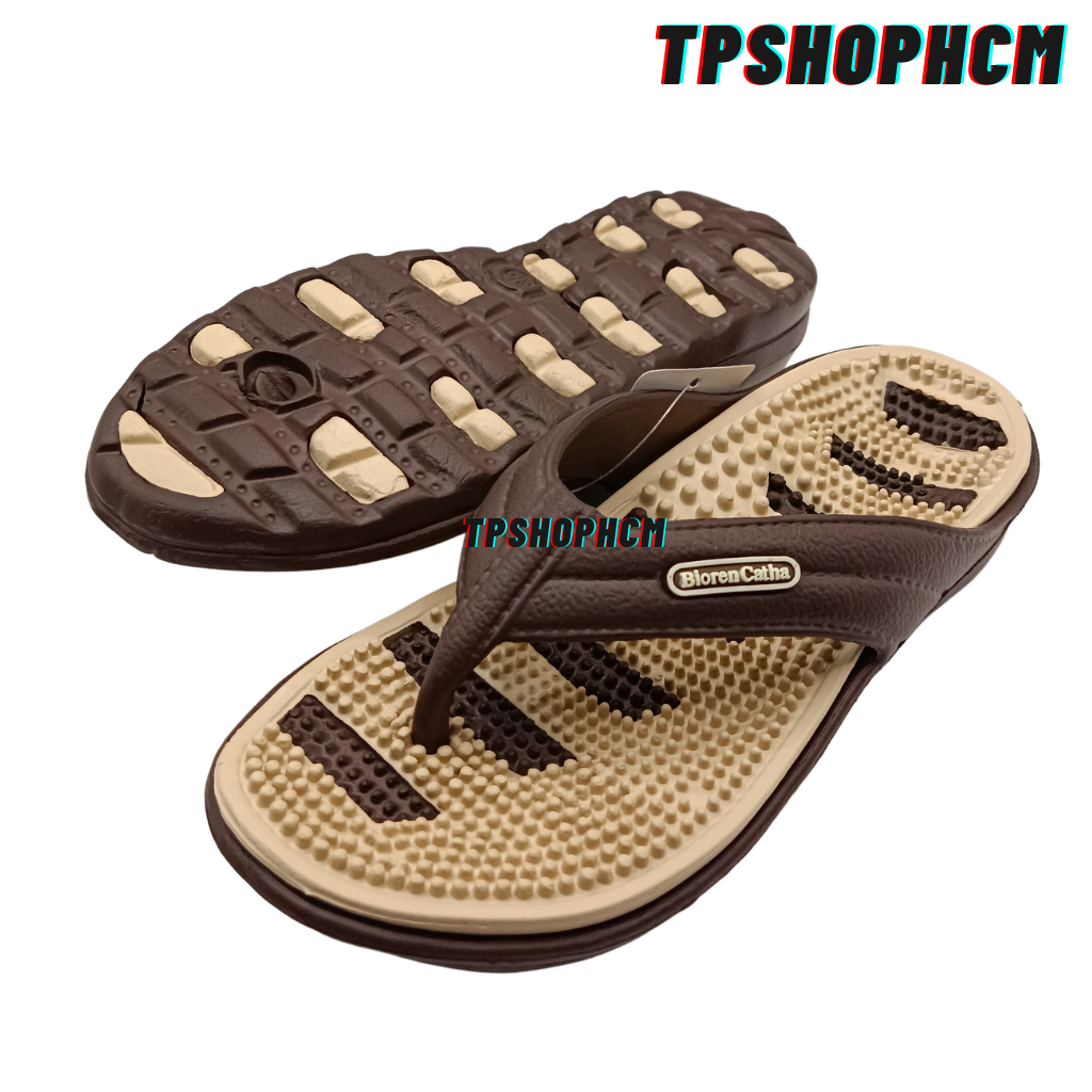 Dép kẹp gai xỏ ngón massage chân bioren nam nữ xanh , nâu siêu bền chống nước đi mưa
