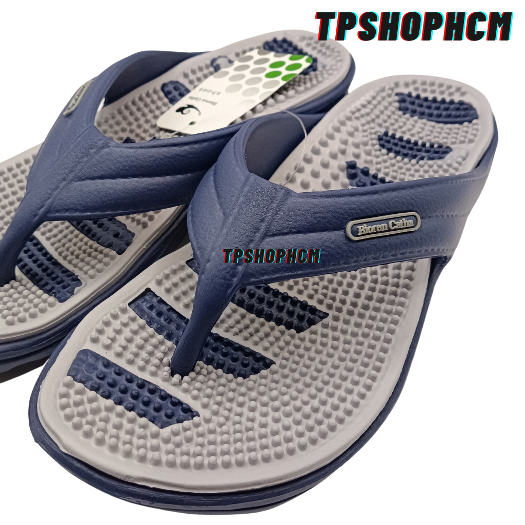 Dép kẹp gai xỏ ngón massage chân bioren nam nữ xanh , nâu siêu bền chống nước đi mưa