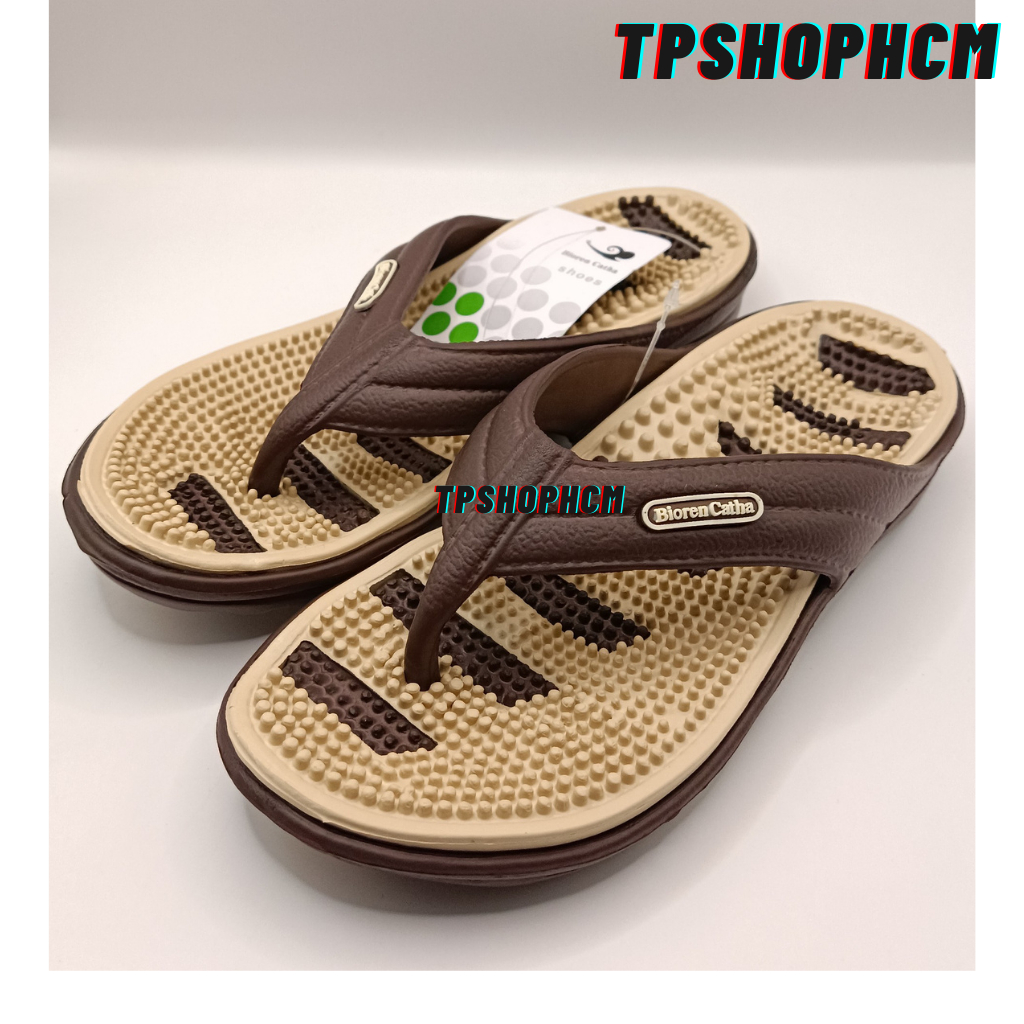 Dép kẹp gai xỏ ngón massage chân bioren nam nữ xanh , nâu siêu bền chống nước đi mưa