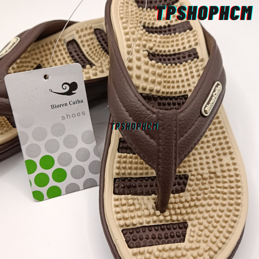 Dép kẹp gai xỏ ngón massage chân bioren nam nữ xanh , nâu siêu bền chống nước đi mưa