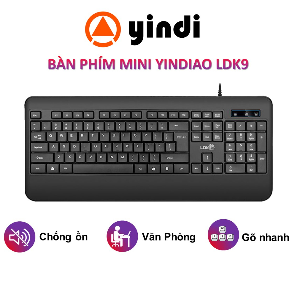 Bàn phím có dây văn phòng YINDIAO LDK9 kê tay êm ái full size 104 keys chống nước cho laptop pc