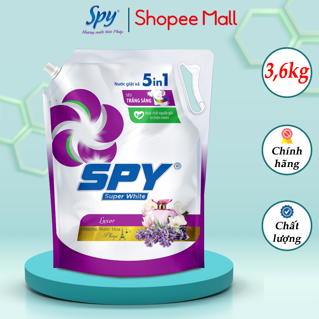 (New) Nước giặt xả SPY Super White hương Luxor túi 3,6kg siêu trắng sáng hương thơm mát lưu hương dài lâu