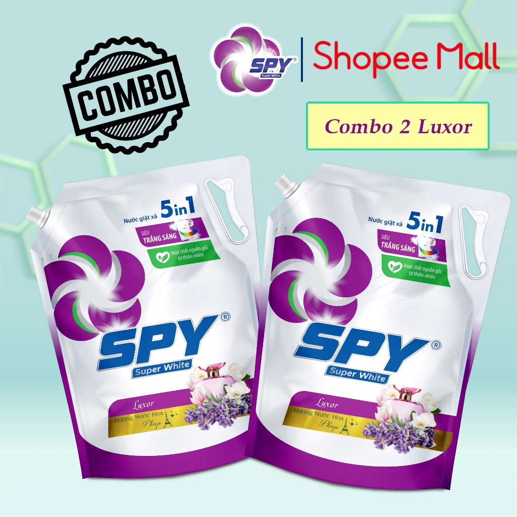 (New) Combo 2 túi nước giặt xả SPY Super White Luxor 3,6kg siêu trắng sáng hương nước hoa Pháp