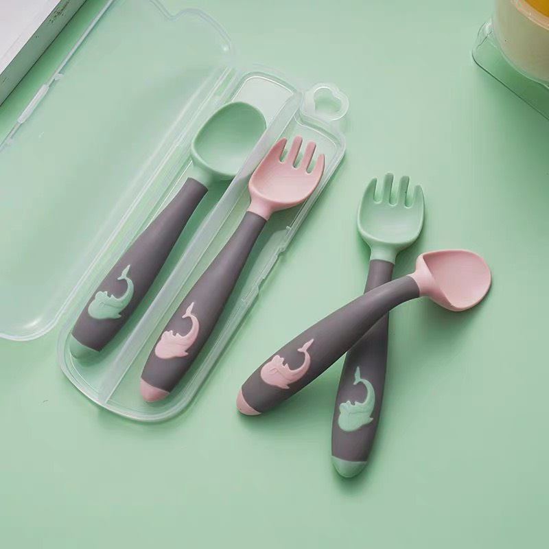 Bộ Thìa Dĩa Silicon Cho Bé Ăn Dặm