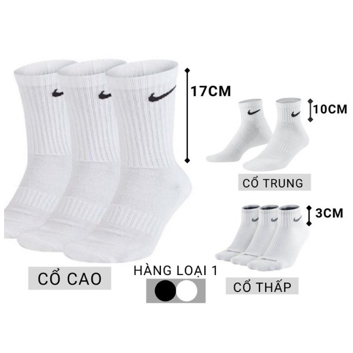 Tất Nike dệt kim CAO CẤP 3 màu trắng, xám, đen, dày dặn thoáng khí không gây mùi