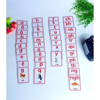 Tiếng việt( bộ thẻ flashcards chữ cái, chữ ghép, vần tiếng việt ) in ép plastic