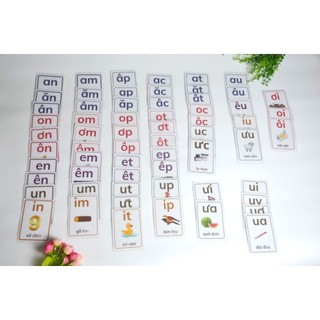 Tiếng việt( bộ thẻ flashcards chữ cái, chữ ghép, vần tiếng việt ) in ép plastic