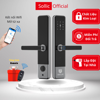 Ổ khóa cửa vân tay thông minh Sollic SC-05 lắp cho cửa gỗ chung cư cửa thép chống cháy mờ từ xa Pin dùng đến 2 năm