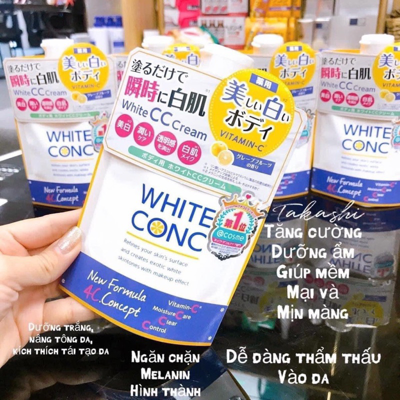 Kem Dưỡng Trắng White CC Cream White ConC dạng túi Nhật Bản, Dưỡng thể White Con CC cream 200g