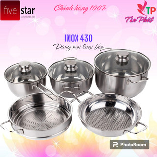 BỘ NỒI INOX 5 CHIÊC FIVESTAR ( 3 đáy, NẮP KIẾNG hoặc nắp inox, BẢO HÀNH 5 NĂM)