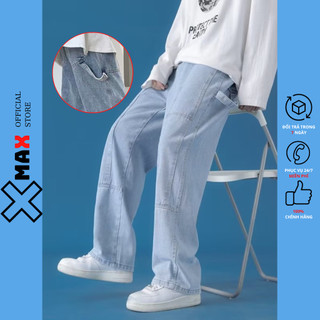 Quần bò nam ống rộng phối dây XMAX Quần jean nam dáng suông dày dặn thời trang hiphop đường phố KS86