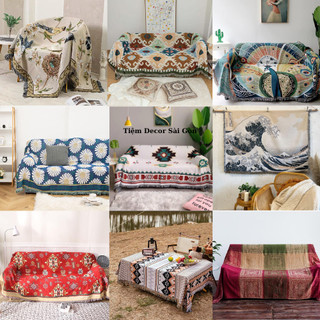 Thảm Dệt Cotton Vintage, Thảm Phủ Ghế Sofa, Làm Khăn Trải Bàn [FREESHIP]