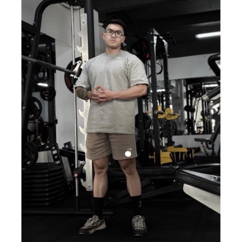 Quần short ngắn thể thao Gym sha.k logo thêu 7inch chất vải da cá