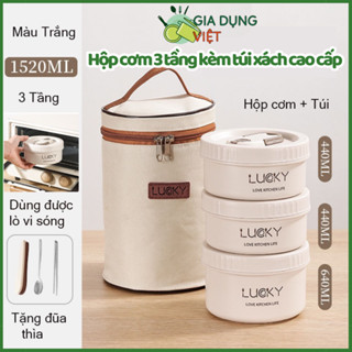 Hộp đựng cơm giữ nhiệt văn phòng lúa mạch Lunch box 3 tầng Inox 304 chống gỉ cao cấp, sang trọng, bảo hành 12 tháng