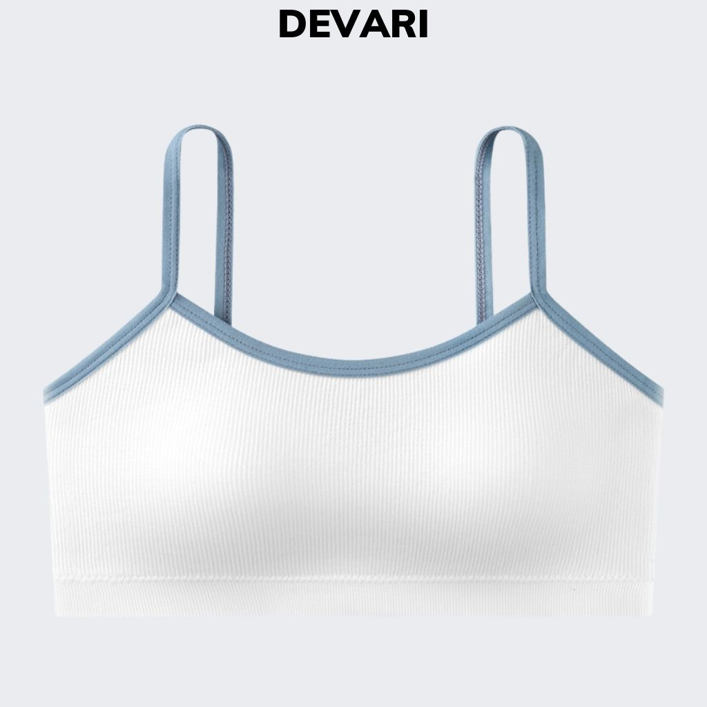 Áo bra nữ 2 dây gân tăm dáng croptop  không gọng đệm mút mỏng có thể tháo rời DEVARI B7868