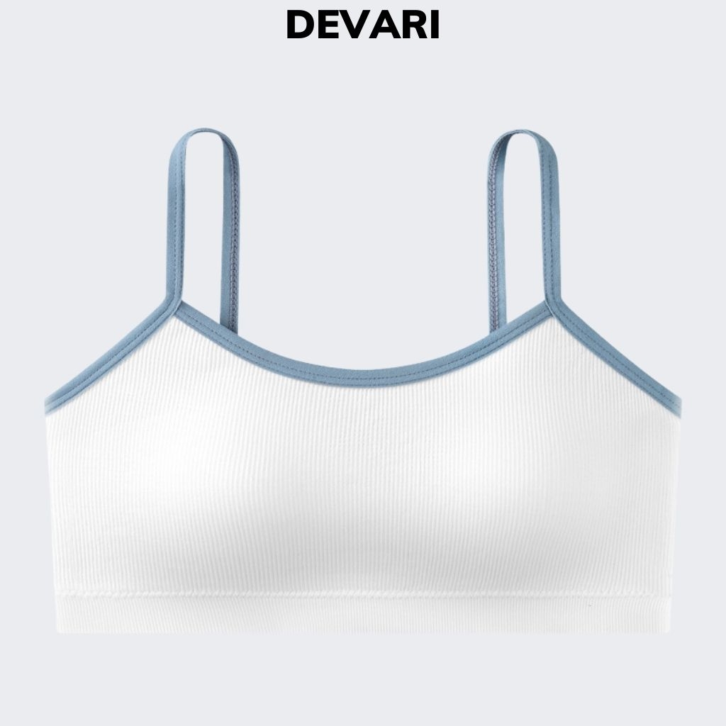 Áo bra nữ 2 dây gân tăm dáng croptop không gọng đệm mút mỏng có thể tháo rời DEVARI B7868
