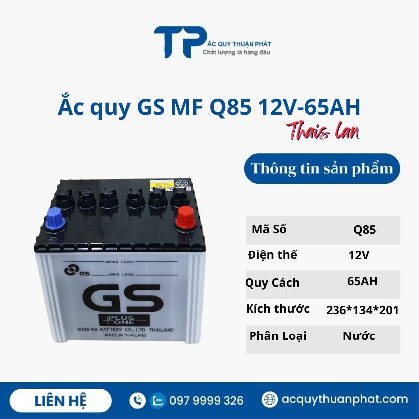 Bình ắc quy gs Q85 12V-65ah cho xe ô tô MazDa