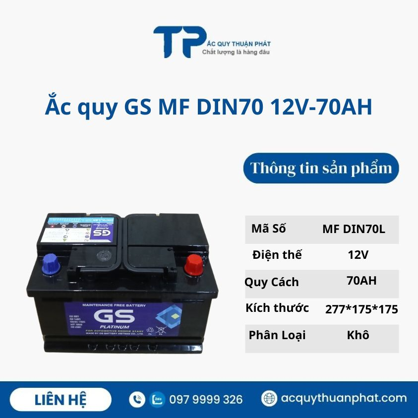 bình ắc quy Gs din70L 12v-70ah