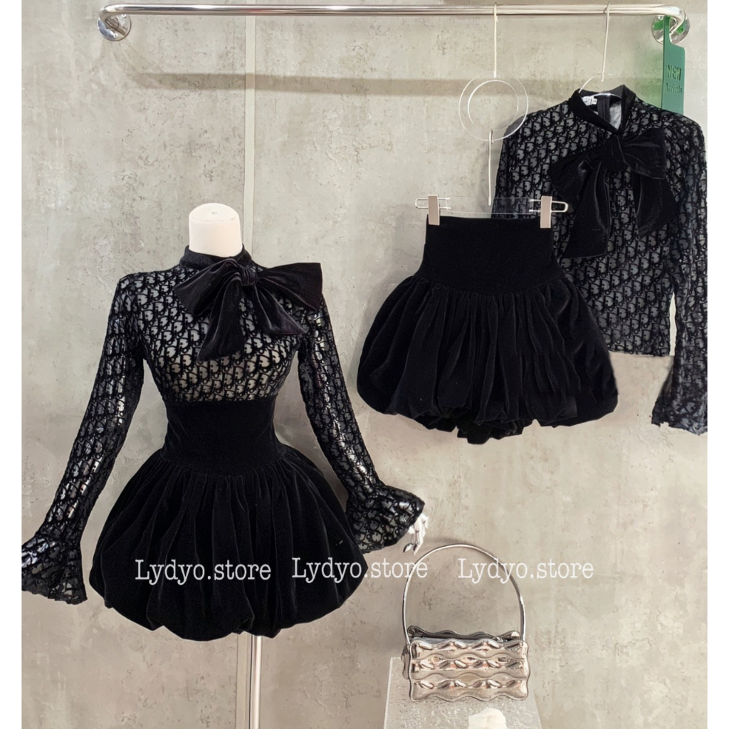 Set quần giả váy nhung, set váy đầm nhung, quần boom, áo nhung dài tay thu đông thiết kế sang chảnh cao cấp